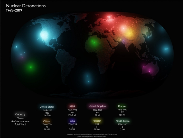 Все ядерные взрывы на одной карте